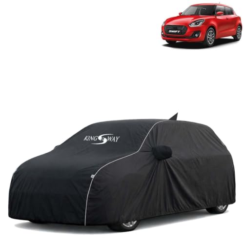 Image of KINGSWAY Super Waterproof Car Cover Only with Maruti Suzuki Swift (Year 2018 to 2020 - All Model) | Mirror and Antenna Pockets | All Weather Car Body Cover with Silver Piping | Black
