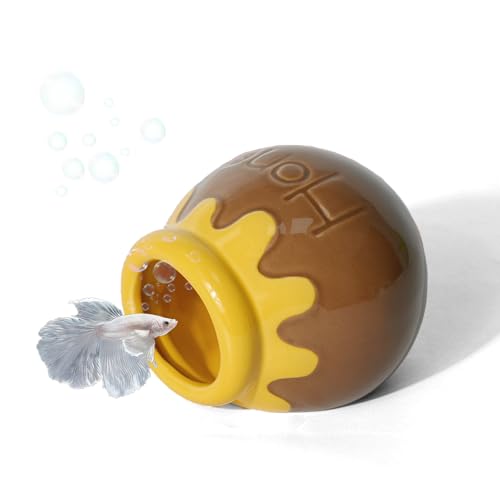 Image of Ceramic Aquarium Decor Cartoon Honey Design Betta Fish Tank Cave