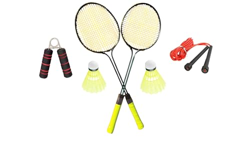 Image of Badminton Racquet Set, 2 Racquets with Nylon Shuttles, Skipping Rope and Hand Grip, Multicolor