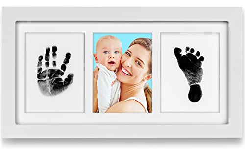 Image of Baby Handprint and Footprint Kit(Safe Clean-Touch Ink Pad for Prints), Picture Frame in Elegant White Natural Wood, Baby Keepsake Frame, Baby Shower Gifts, Non-Toxic, Baby Safe(White)