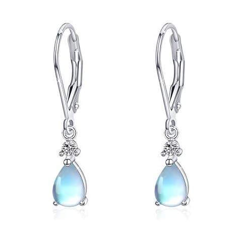 Regenbogen Mondstein Tropfen Ohrringe Edelsteine Ovale L¨¹nette Set 925 Sterling Silber Leverback Creolen f¨¹r Frauen Teen Cover