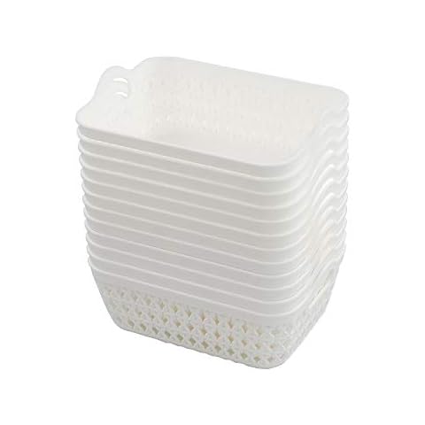 Cadineer 12-pack Mini Plastic Tray Basket, White Storage Baskets Tray Cover