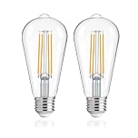 FLSNT Outdoor Light Sensor Dusk to Dawn Light Bulbs 60W Equivalent, 7W ST64 LED Edison Screw Bulb, Automatic On/Off, 2700 Warm White 806LM, Security Bulbs for Garage, Backyard, Balcony, Pack of 2