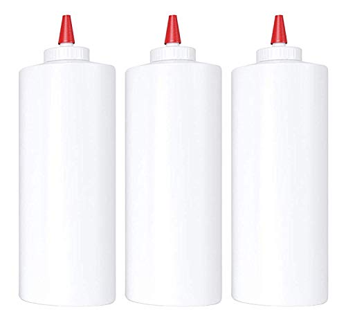 3-pack Plastic Squeeze Condiment Bottles - 32 Ounce with Red Tip Cap