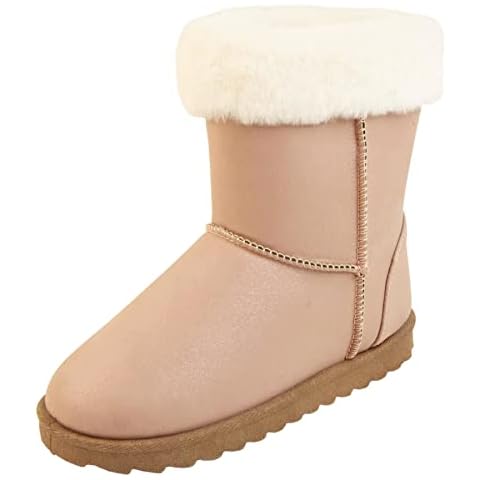 Skyrocket Girls Boots - Shimmery Glitter Warm Faux Fur Kids Fur Lined Boots With Memory Foam - Girls Winter Boots Pink Beige Ankle Boots Toddler and Girl Size 13 UK Cover