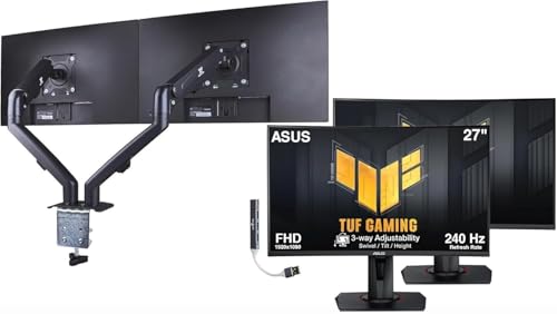 Image of ASUS TUF 27 inch FHD Curved Gaming Monitor (2Pack) with Adj Tilt /Swivel /Height | 240Hz Refresh Rate, Flicker-Free, Adaptive-sync, AMD FreeSync Premium, VESA Mount, HDMI w /DKZ Hub & ErgoFlexy Dual Mount Arm