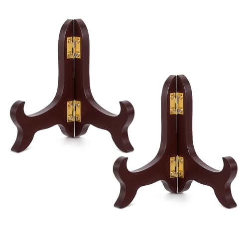 FdcZeyxior 2 PCS Wooden Display Stand, 4" Easel Plate Holder Brown Wooden Plate Holders Folding Small Plates Stand Decorative Picture Stands for Display Picture Frame Book Dish Artwork Easels