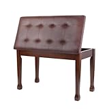 FILISITE Duet Piano Bench with Storage, Wooden Piano Stool with Waterproof Padded Cushion, Bench Seat for Vanity, Living Room, Bedroom (Wood)