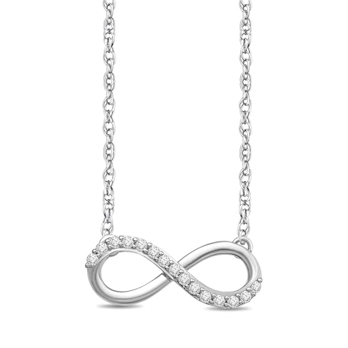 Jewelili 10K White Gold Infinity Pendant Necklace for Women | 1/10 CTTW Natural White Round Diamonds | 18' Gold Filled Rope Chain | Luxury Jewelry Gift for Her | Gift Box Included