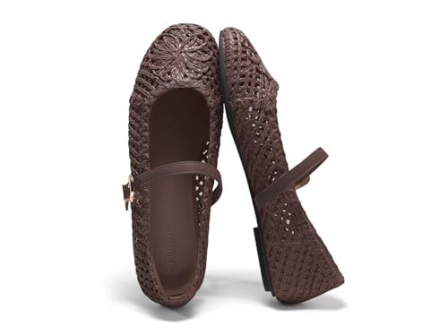 Image of Coutgo Womens Mary Jane Woven Flats Round Toe Ballet Flats Dressy Comfortable Slip On Shoes