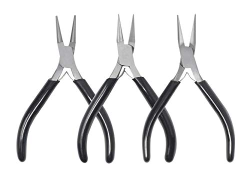 3-Piece Stainless Steel Pliers Set Flat Nose Round Nose Chain Nose Jewelry Making Bench Tools