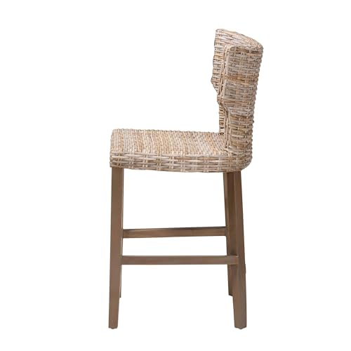 Butaco moderno bohemio Bali & Pari Enver de ratán kubu gris y madera de caoba miniatura 5