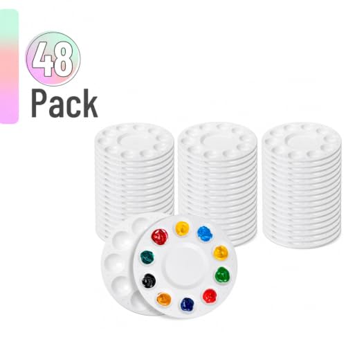Image of Mr. Pen- Bulk Round Paint Tray Palettes, 48 Pack | Bulk Plastic White Palettes for Students, Kids, DIY, Craft, Art Class, Painting, Paint Holder
