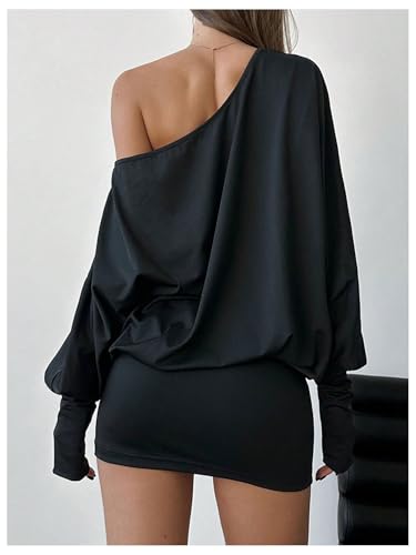 SOLY HUX Women's Long Sleeve Off The Shoulder Dress Y2k Mini Dress Streetwear Music Festival Outfits3