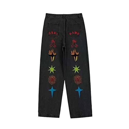 Harajuku Men's Jeans Colorful Print Straight Jeans Street Hip-Hop Loose Jeans Four Seasons Commuter Jeans Gothic Jeans2