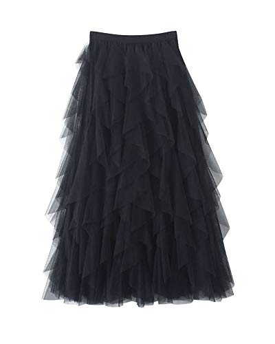 Shaoyao Falda Tul Mujer Faldas Midi Irregular Plisada Cintura Elástica Fiesta Falda De Columpio Negro Cover