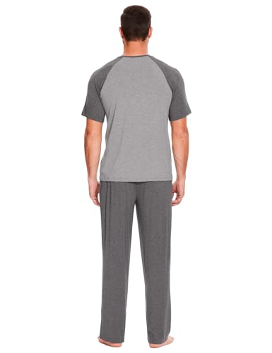 GYS Bamboo Viscose Pajamas for Men Short Sleeve Top and Pants Pajama Set 2 Piece Sleepwear Loungewear Set2
