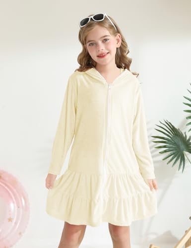Image of Girls Swim Cover Up Kids Long Sleeve Swimsuit Coverup Terry Beach Pool Clothes with Sunglasses