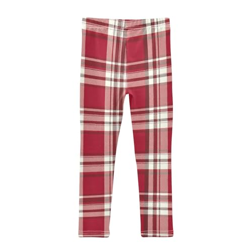 Girls Leggings Red White Tartan Plaid Kids Length Leggings Pants Toddler Athletic Soft Tights Trousers 4T2