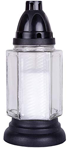 HS Candle Lanterne funéraire en verre avec bougie de recharge Blanc env. 24 cm Cover