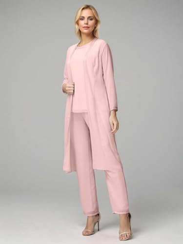 3 Pieces Long Sleeves Mother of The Bride Pants Suits with Jacket Chiffon Formal Evening Dress2