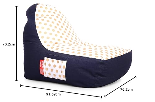 Image of Style Homez Urban Design Denim Canvas Polka Dots Printed Chair Bean Bag XXL Size Filled with Beans Fillers