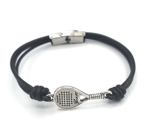 Nanaleja Pulsera raqueta padel regalos originales de padel - pulsera personalizada de cuero - pulsera deportiva con cierre de acero inoxidable