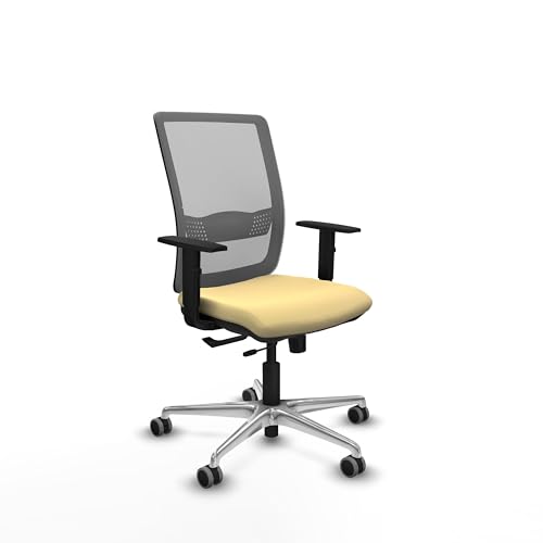 Piqueras y Crespo   Silla Oficina Calidad Precio Haches con Brazos 1D, Apoyo Lumbar Regulable en Altura. Equipado con Sincro/Traslack y Espuma Inyectada. Gris/Crema