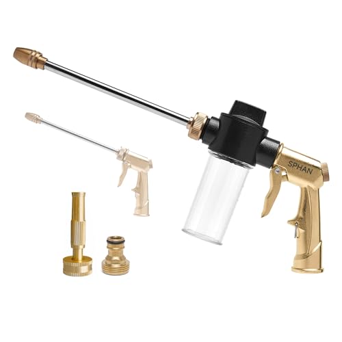 SPHAN Foam Gun for Garden Hose, Car Wash Foam Gun Sprayer with 100cc/3.5oz Soap Kettle, for Dog Showing，Plants Watering, Floor Cleaning (BRASS)
