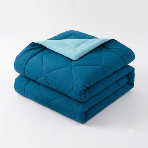 Image of 220 GSM Comforter Set Double Bed | Microfiber Reversible AC Blanket Duvet Quilt for Double Bed King Size (Deep Teal & Carribean Blue)