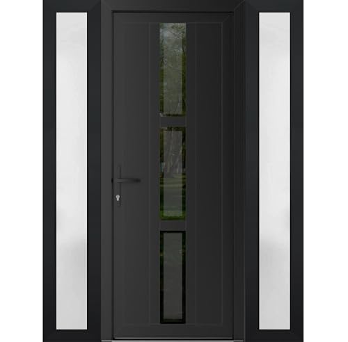 VDOMDOORS Front Exterior Prehung Metal-Plastic Door Mirrored-Clear Glass | Manux 8112 Matte Black...