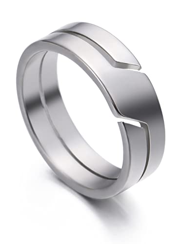 TEAMER Anillo de acero inoxidable para parejas, anillos de dedo casuales simples a la moda, joyería de compromiso, aniversario para hombres y mujeres (7, ESTILO 1-PLATA)