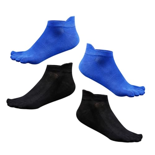 DEARMAMY 2 pares Calcetines Tobilleros Transpirables de Cinco Dedos para Adultos Diseño sin Costuras Cómodo para Diario con Zapatillas y Calzado Casual Pack Azul y Negro