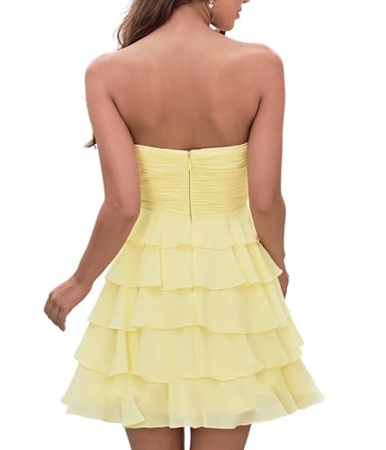 MisShow Strapless Chiffon Tiered Ruffle Homecoming Dresses 2025 for Teens Pleated Short Cocktail Party Prom Gowns4