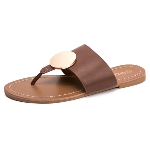 Supkicks Women's Flip Flops Comfortable Soft T-Strap Flat Sandals Casual Slip on Thong Fashion Slide Sandals Summer Beach Slippers(Brown 9)