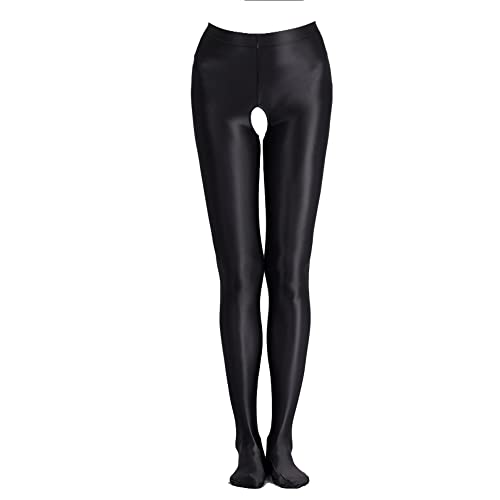 Image of cloudmall Women Sexy Semi Opaque Pantyhose Running Tights Yoga Leggings Oil Shiny Stocking