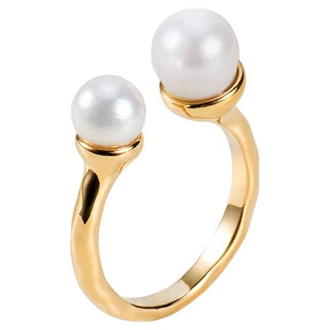 Aurelia Mae 18K Gold Plated Freshwater Cultured Pearl Ring Gold Knuckle Rings Two Pearls Open Midi Ring Open Cuff Wrap Band Size 8 Cover