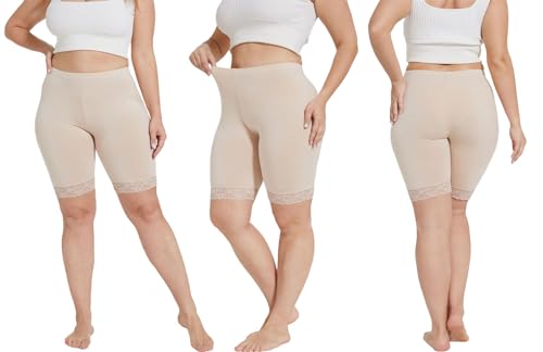 Image of Plus Size Slip Shorts for Women Soft Modal Short Leggings Lace Shorts Under Dresses Mid Thigh Leggings Pants
