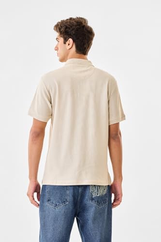 Image of SNITCH Men Polo T-Shirt | Modern Zip Closure & Textured Weave Design | 100% Cotton Breathable Fabric & Regular Fit Minimalist Style, Versatile Casual Wear