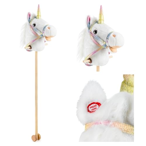 Toyrific 99 cm Unicorn Hobby Horse, Unicorn Plush Toy with Sounds Strong Handles and Wheels