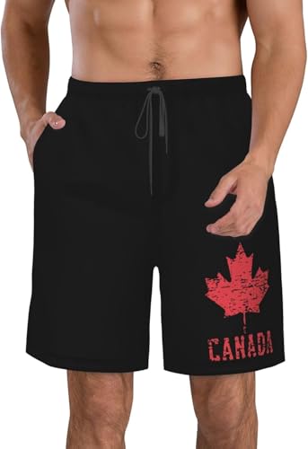 Canadian Flag Faded Canada Men's Quick-Dry Beach Shorts - Hawaii Summer Swimwear Bathing Suits