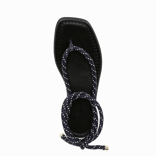 Image of Rope Flat Sandals for Women Strappy Open Toe Thong Sandals Summer Slingback Slip On Slide Sandals with Adjustable Strap