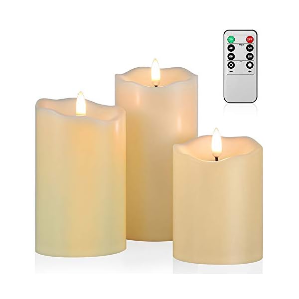 Flackernde, flammenlose Kerzen, realistische, wasserdichte LED-Kerzen mit Fernbedienung und Timer, Set mit 3…