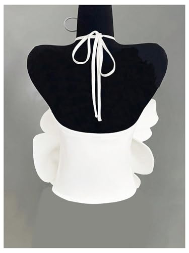 WDIRARA Women's 3D Flower Backless Halter Cami Top Sleeveless Camisole Crop Tops2