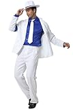 Shuanghao Niños Adulto Disfraz Jacket Chaqueta+Pantalones+Shirt+Sombrero+Tie Ropa Costume Stripes Smooth Y Criminal Halloween Navidad Cosplay Fiestas Retro Hombre Trajes(Blanco,H:140-150CM,W:35-44KG)