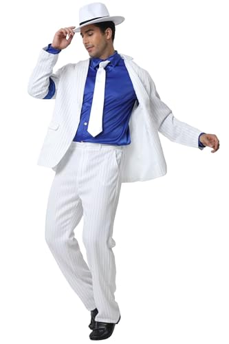 Shuanghao Outfit Kostüme für Erwachsene Kinder Weihnachten Halloween Cosplay Rollenspiel Partys Tänze Retro Punk Männer Frauen Streifen AnzugJacke+Pants+Shirt+Hut+Tie (Weißes 140