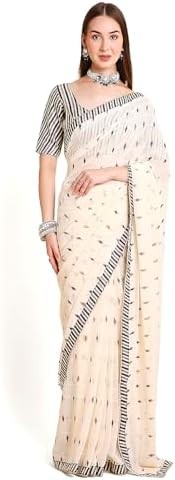 Women's Chiffon Ikat Printed Saree With Unstitched Blouse Piece_A15628