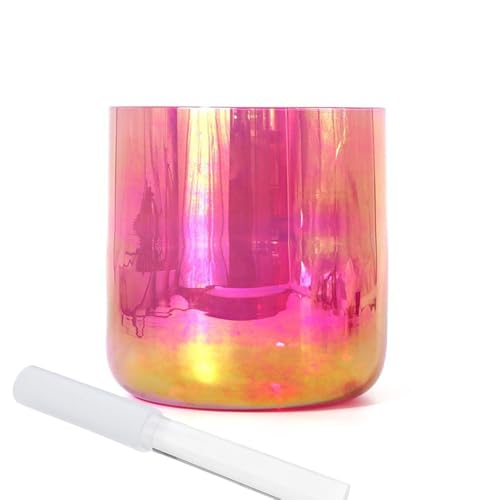 Pink Clear Crystal Singing Bowl, Cosmic Light Alchemy Bowl Sound Bowl, With Striker & O-ring For Yoga Meditation Sound Healing(432HZ,7 Inch C Note)