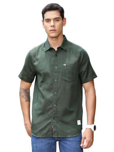 Image of Thomas Scott Men's | Solid | Half Sleeve | Slim Fit | Linen Blend | Spread Collar | Casual Shirt