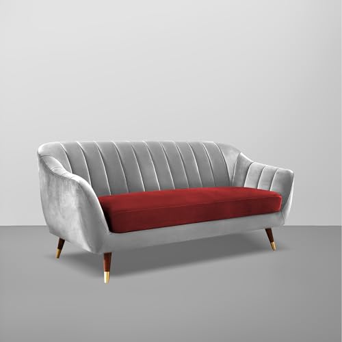 Image of Casaliving Anyse 3 Seater Sofa Set for Living Room (Maroon Grey Fabric) Premium Fabric Sofa